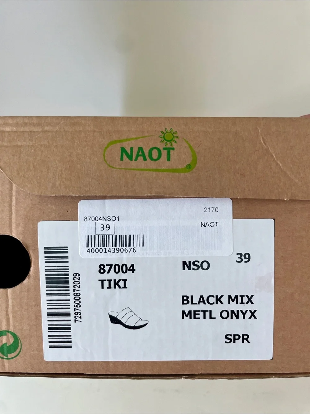 Naot Tiki Women's Wedge Shoe Black Mix Metal Onyx 39 Size 8 New in Box Cork